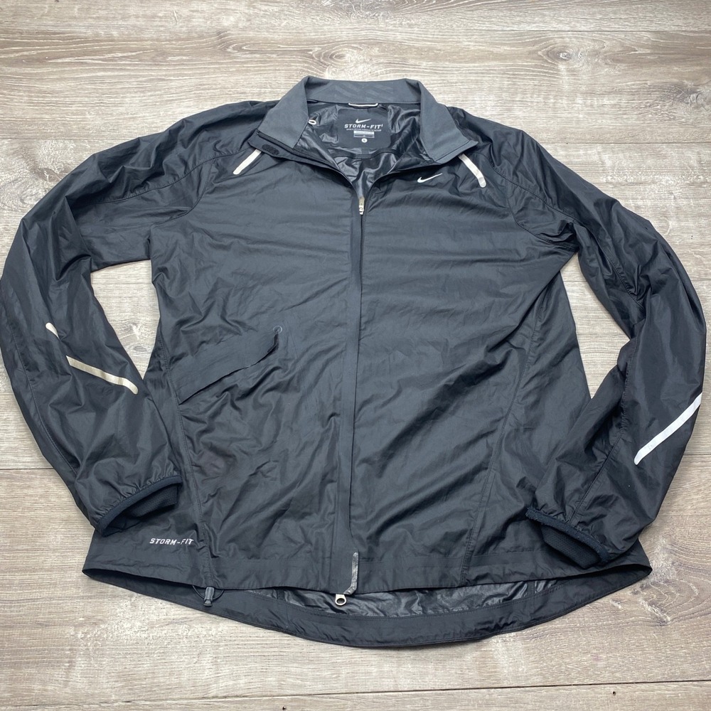 Nike Storm-FIT Running Jacket Womens Large Black Full Zip Reflective Windbreaker